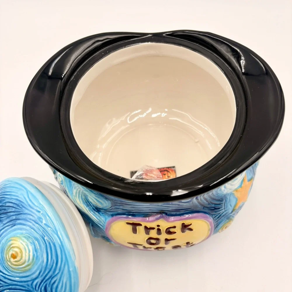 Van Gogh Starry Night Halloween Cauldron Ceramic Cookie Jar Trick or Treat Hat